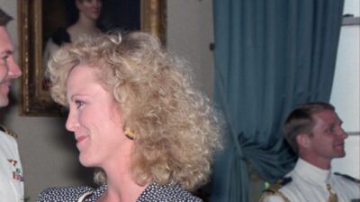 Joanna Kerns at a White House reception in May 1987, smiling in a polka-dot dress