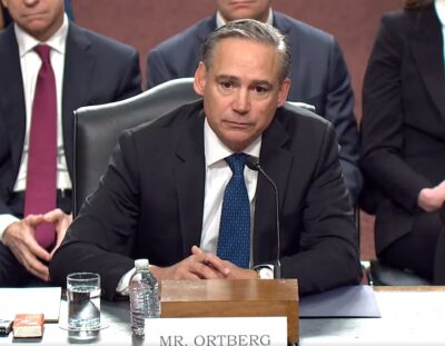 Boeing CEO Kelly Ortberg testifying before the U.S. Senate Commerce Committee in Washington, April 2025
