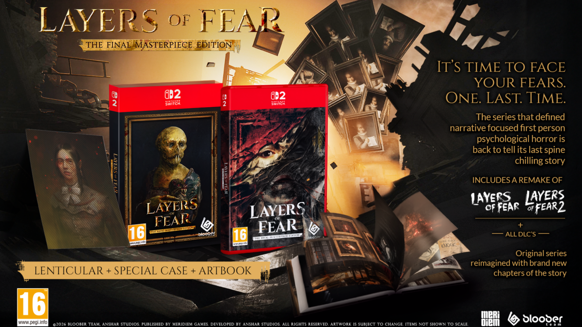 Layers of Fear The Final Masterpiece Edition boxes for Nintendo Switch 2 with lenticular postcard and artbook