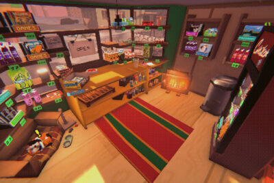 The cluttered interior of a 2000s geek shop stocked with games, DVDs, snacks and toys in Lenin Street Geek Shop