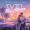 Cover artwork of Grand Theft Auto VI: The Album, two characters leaning on a car against a Vice City sunset skyline