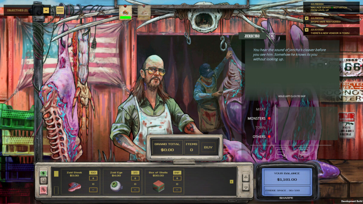 Midwest 90: Rapid City — the butcher Jericho behind a counter hung with monster carcasses at the town market