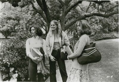 Nancy Kyes (left) with P. J. Soles and Jamie Lee Curtis in a publicity still for Halloween, 1978
