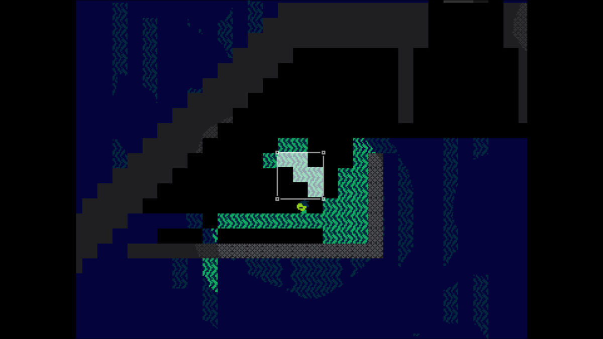 Nonolith screenshot: a copy selection box over a green section of a blue cavern