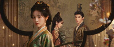Tian Xiwei in both of her roles and Yan An in key art for Where the Mask Ends, the Youku period drama now streaming on Netflix