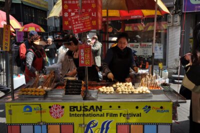 A street food cart branded for the Busan International Film Festival in Busan, South Korea
