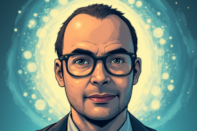 Comic-style AI illustration of Demis Hassabis