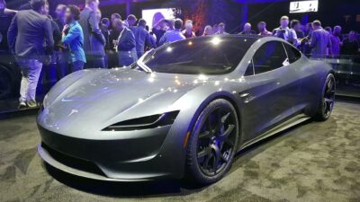 Tesla Roadster prototype on display