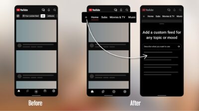 YouTube app before and after the redesign that moves Subs to the top bar of Home — Image: YouTube