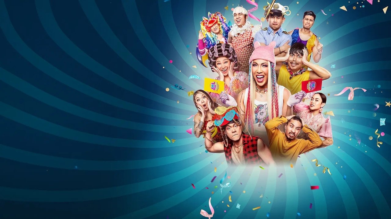Host Vice Ganda in a pink beanie surrounded by costumed comedians in key art for LOL: Last One Laughing Philippines