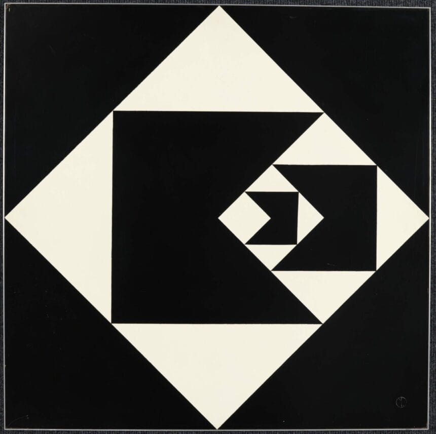 Geraldo de Barros, (Brazilian, 1923–1998). Diagonal Function. 1952. Lacquer on wood. 24 3/4 × 24 3/4 × 1/2? (62.9 × 62.9 × 1.3 cm)