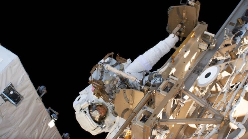 NASA astronaut Christina Koch participates in her first spacewalk on March 29, 2019. International Space Station astronauts are gearing up to perform 10 spacewalks in coming weeks to upgrade solar array batteries and make repairs to the Alpha Magnetic Spectrometer. Credits: NASA