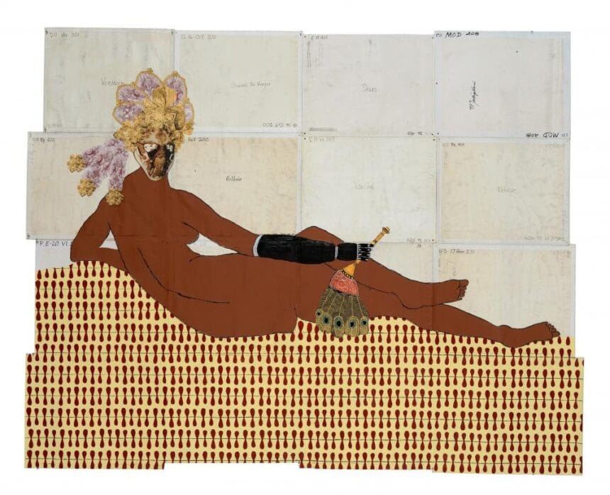 Katherine Sherwood, After Ingres, 2014. Acrylic, collage and mixed-media on recycled linen, 84 x 105 inches.