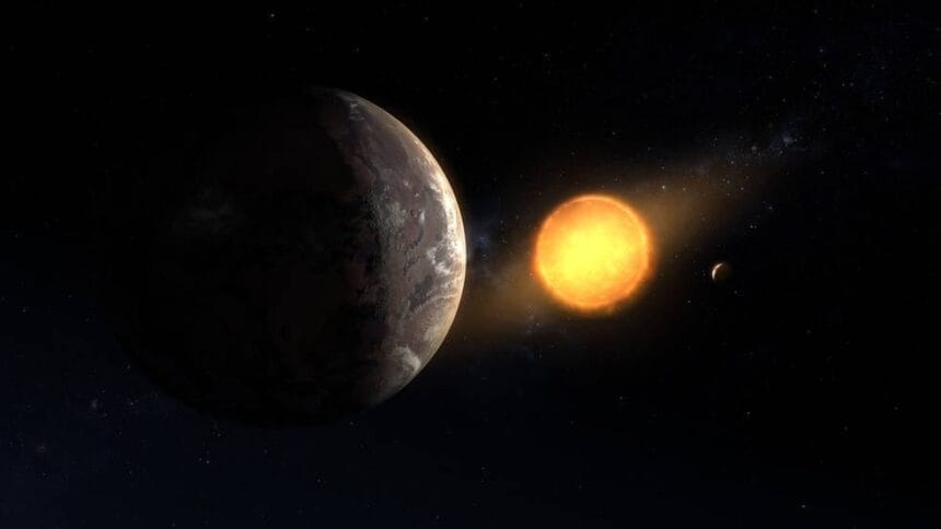 An illustration of Kepler-1649c orbiting around its host red dwarf star. This newly discovered exoplanet is in its star’s habitable zone and is the closest to Earth in size and temperature found yet in Kepler's data. Credits: NASA/Ames Research Center/Daniel Rutter