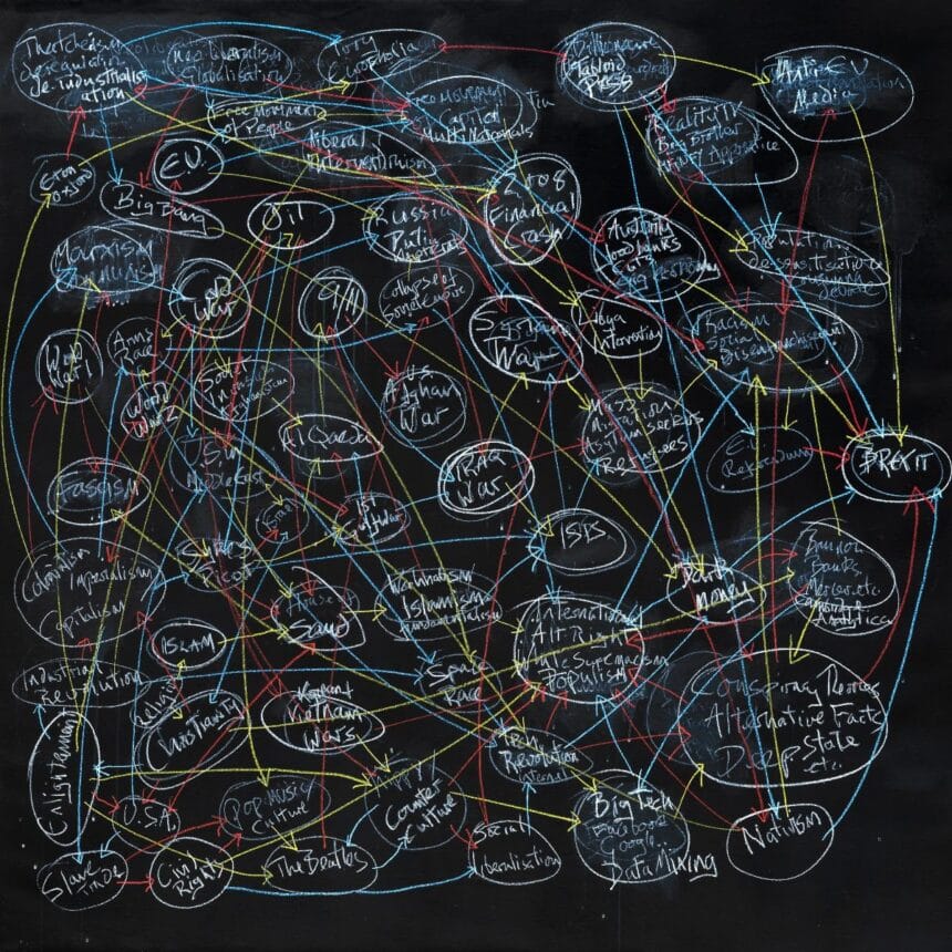 John Keane, Blackboard/Theory of Anything, 2020, Acrylic and wax crayon on linen