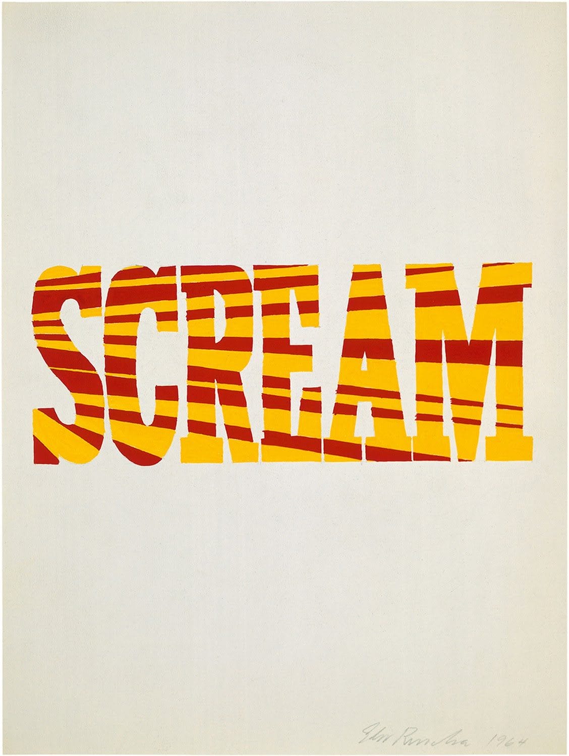 Ed Ruscha, Red Yellow Scream, 1964, tempera and pencil on paper, 14 3/8 × 10 3/4 inches (36.5 × 27.3 cm) © Ed Ruscha