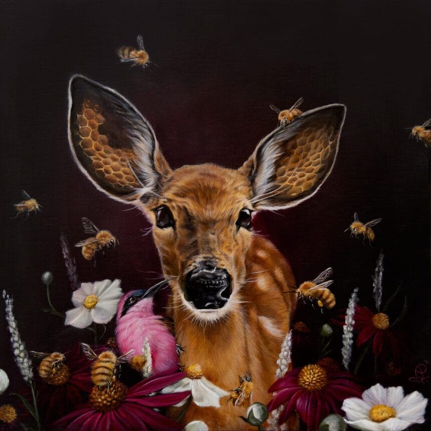 "Sweet Surrogate" (acrylic on panel, 11.8" x 11.8") by Dewi Plass