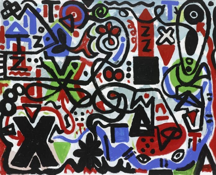 A.R. Penck, "Ungewissheit (Uncertainty)", 2011. Acrylic on canvas, 51 1/4 x 63 inches (130 x 160 cm)