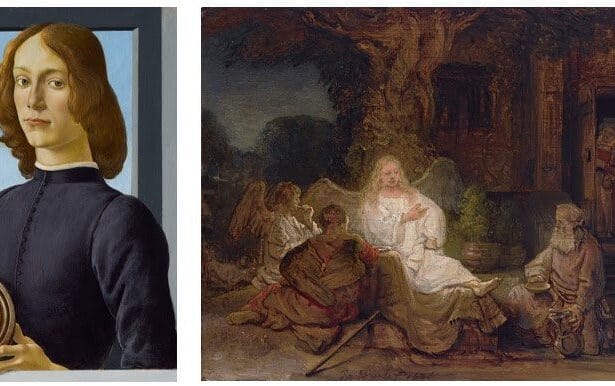 From Left to Right: Sandro Botticelli, Young Man Holding a Roundel, estimate in excess of $80 million; Rembrandt van Rijn, Abraham and the Angels, estimate $20/30 million