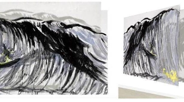 RAYMOND PETTIBON (B. 1957) No Title (Surfer in the Great Wave), 1993, acrylic on Plexiglas, 48 x 96 in. Estimate: $500,000 – 800,000