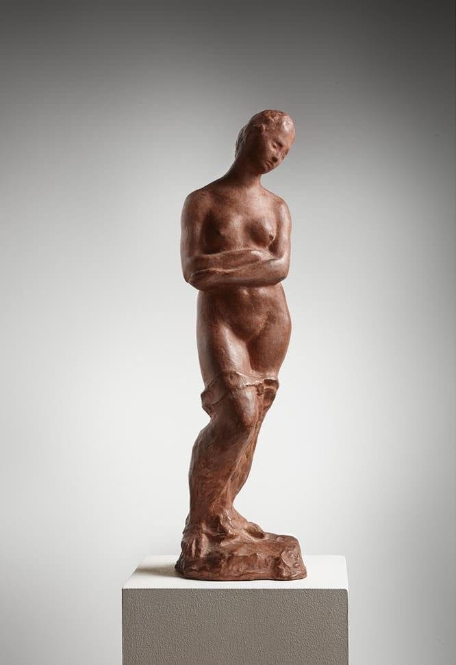 Wilhelm Lehmbruck, “Kleine Sinnende (Small Pensive Woman)”, 1910-1911 Painted plaster, 21 x 6 1/4 x 6 3/4 inches