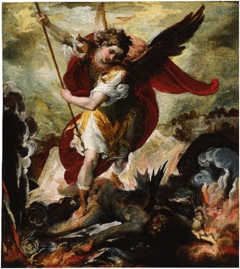 Francesco Maffei. San Miguel arcángel venciendo a Lucifer, hacia 1656. Colección Thyssen-Bornemisza, en depósito en el Museu Nacional d’Art de Catalunya (MNAC)