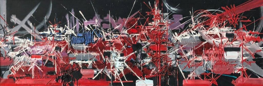 Georges Mathieu, Nantouillet II, 1986, oil on canvas, 60 x 180 cm I 23.6 x 70.9 in