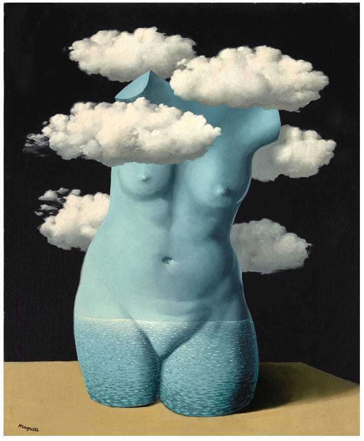 René Magritte (1898 – 1967), Torse nu dans les nuages . Oil on canvas, signed ‘Magritte’ (lower left), 28 1?2 x 24 in (71.4 x 61 cm). Painted circa 1937. Sold for $9,978,312