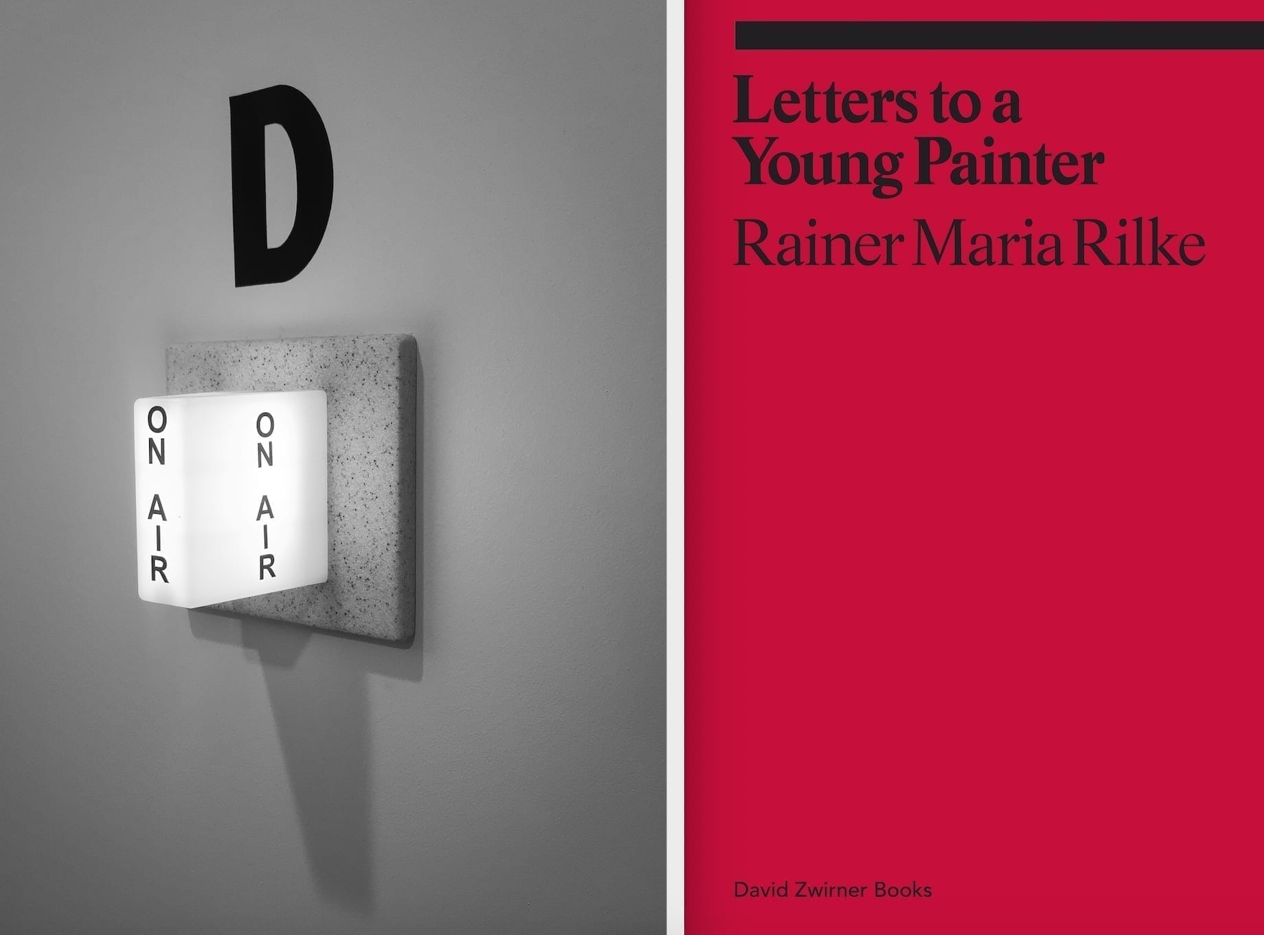 From Left to Right: Image of Podcast Recording Studio © Justyna Fedec. Cover of Letters to a Young Painter by Rainer Maria Rilke, published by David Zwirner Books.