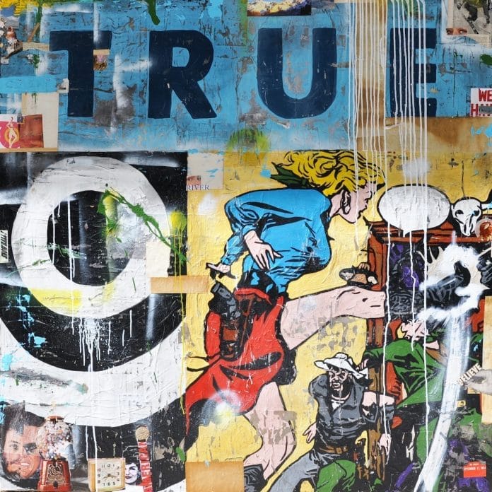 Greg Miller True Acrylic, Collage Paper, Resin on Panel 60 x 60 inches