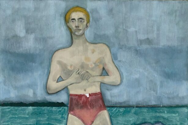 Peter Doig, Bather (Sings Calypso), 2019. Dispersion on linen, 98 1/2 x 78 3/4 inches (250 x 200 cm).