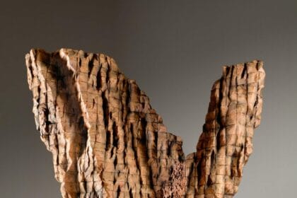 Ursula von Rydingsvard. “V” Stop, 2015, Cedar, graphite, 103h x 87w x 40d in