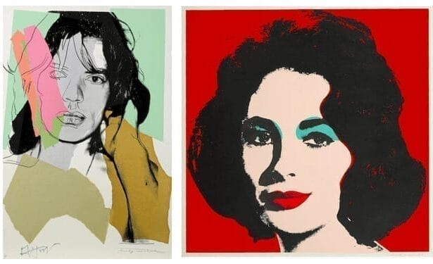 Left: Andy Warhol (1928-1987) Mick Jagger, from Mick Jagger Portfolio. Sold for $93,825. Right: Andy Warhol (1928-1987), Liz. Sold for $75,075.