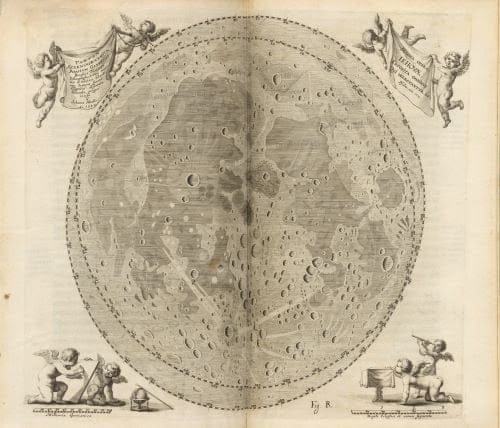 First edition of the first exhaustive lunar atlas, Selenographia: sive Lunae descriptio; atque Accurata, Tam Macularum eius, addita est, lentes expoliendi nova ratio, by Johannes Hevelius (1611-1687). It is estimated at $10,000 - $15,000.