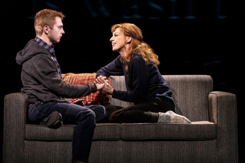 l-r Sam Tutty (Evan Hansen), Rebecca McKinnis (Heidi Hansen), photo by Matthew Murphy