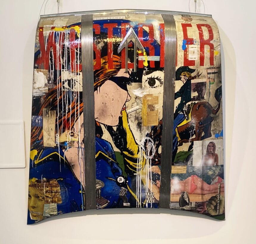 GREG MILLER Westerner Acrylic + Collage on 1949 Pontiac Car Hood 54 x 53 inches