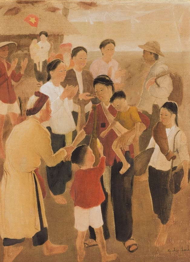 Nguyen Phan Chanh (1892-1984)Retour au village, 1955, encre et peinture sur soie, 85x63cmEstimation : 30 000 – 50 000 €