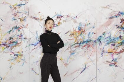 In studio shot of Xiyao Wang. Courtesy of the artist and MASSIMODECARLO | Credits: Tizian Baldinger