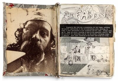 John Coventry (1943), active 1971-. Fab Book, c. 1971-1975. Manuscript album bound in marbled cloth, containing photographs, typescript, drawings, paintings, 11 x 8 ½ x 2 ½ in. (27.9 x 21.6 x6.4 cm). Thomas J. Watson Library, The Metropolitan Museum of Art, New York, Gift of John Coventry. Photograph: Thomas J. Watson Library