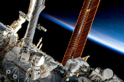 NASA astronaut and Expedition 69 Flight Engineer Steve Bowen is pictured outside the International Space Station during his eighth career spacewalk, during which he routed cables and installed insulation to ready the orbital outpost for its next set of roll-out solar arrays.