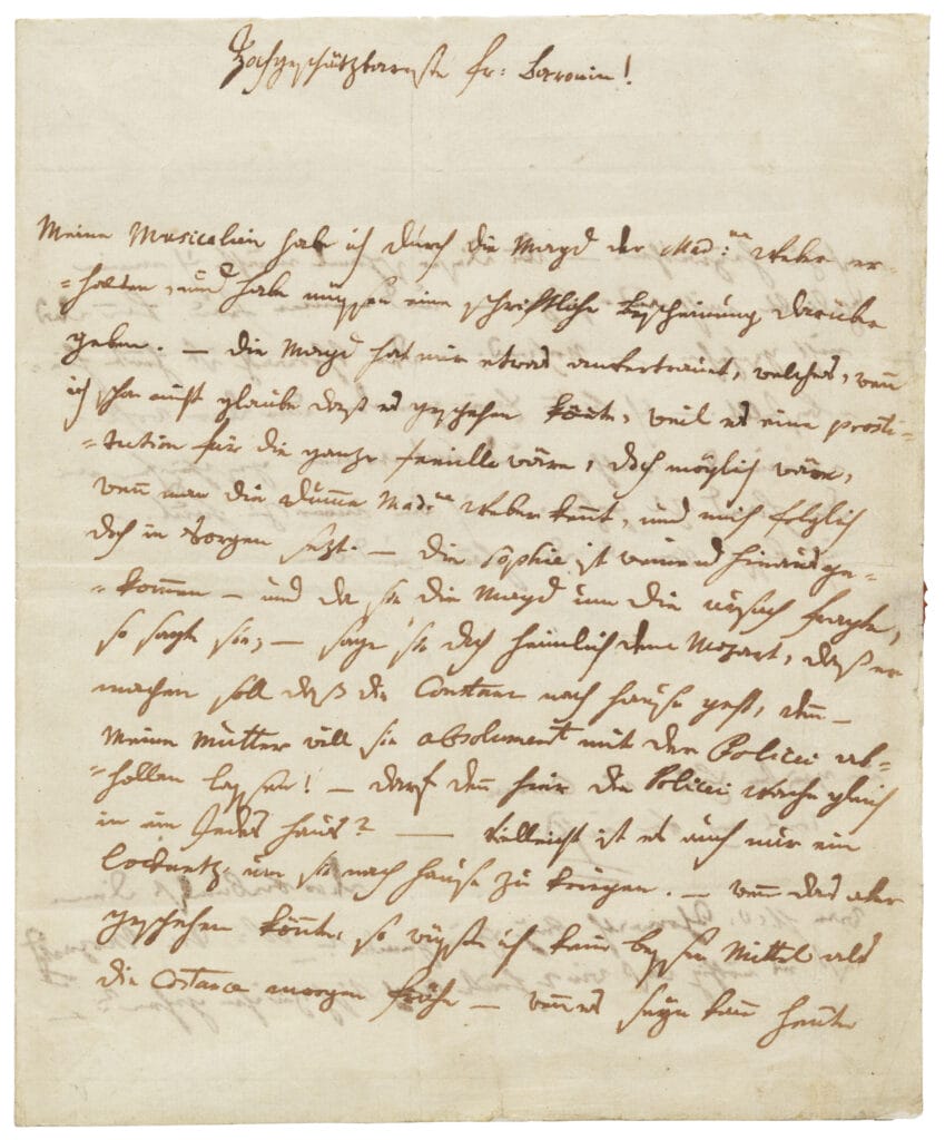WOLFGANG AMADEUS MOZART (1756-1791), Autograph letter, signed, in German, (Vienna, shortly before 4 August 1782).
Estimate: £300,000–500,000/€350,000-570,000