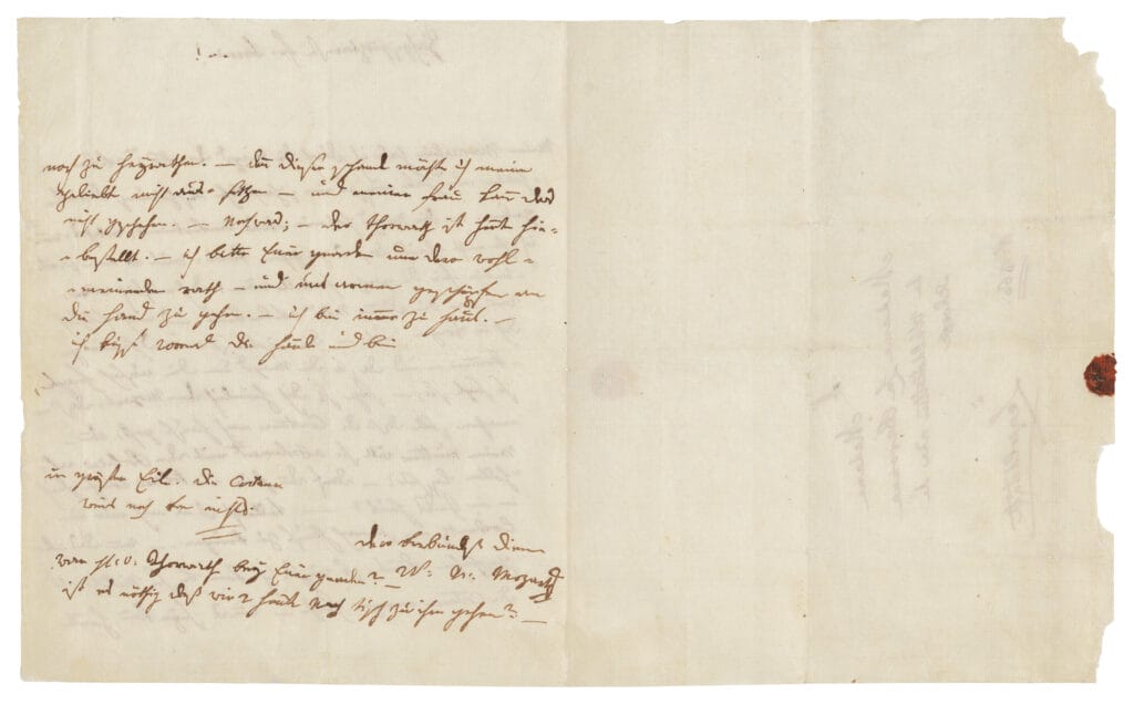 WOLFGANG AMADEUS MOZART (1756-1791), Autograph letter, signed, in German, (Vienna, shortly before 4 August 1782).
Estimate: £300,000–500,000/€350,000-570,000