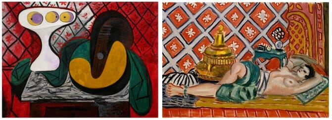 Left: “Compotier et guitare” and right, Henri Matisse, “Odalisque Couchée”, 1926, The Metropolitan Museum of Art, New York