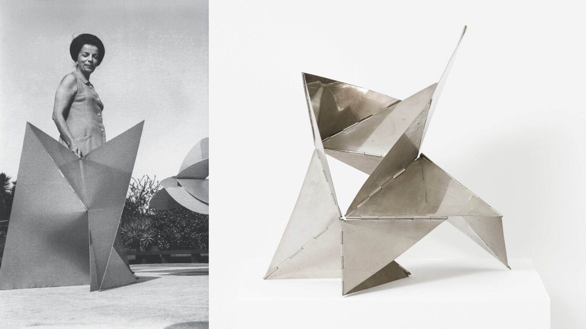 1, Lygia Clark, Revista Manchete, Rio de Janeiro. Courtesy Associação Cultural O mundo de Lygia Clark. 2. Lygia Clark, Bicho, 1960-84 Courtesy: AlisonJacques, London © O Mundo de Lygia Clark-Associação Cultural, Rio de Janeiro; photo: Michael Brzezinski