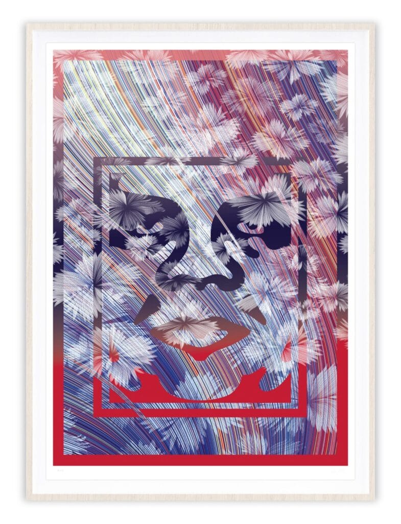 Wild Obey Flower (silkscreen and acrylic sprayed icon on paper, 47.2 in x 33.5 in) by Kai & Sunny X Shepard Fairey