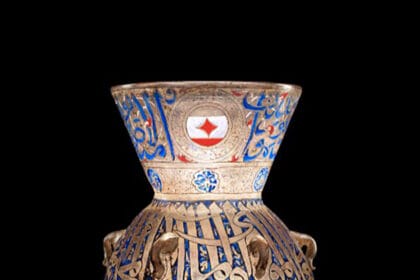 A Mamluk enamelled glass mosque lamp made for Chief of Corps Saif ad-din Sarghitmish (d.1358) Egypt or Syria, 1351-1358 AD. Sold for £5,130,400 (estimate: £600,000-1,000,000)