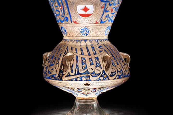 A Mamluk enamelled glass mosque lamp made for Chief of Corps Saif ad-din Sarghitmish (d.1358) Egypt or Syria, 1351-1358 AD. Sold for £5,130,400 (estimate: £600,000-1,000,000)