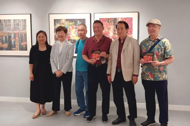 相片人物由左至右排列順序：Artspace K策展人李宇涵、董事長陳國慈、藝術家黃孝逵、沈平、王秋童和朱達誠