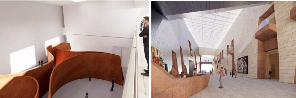 Richard Serra Room and Art Street. Visual renders by Chapman Taylor.