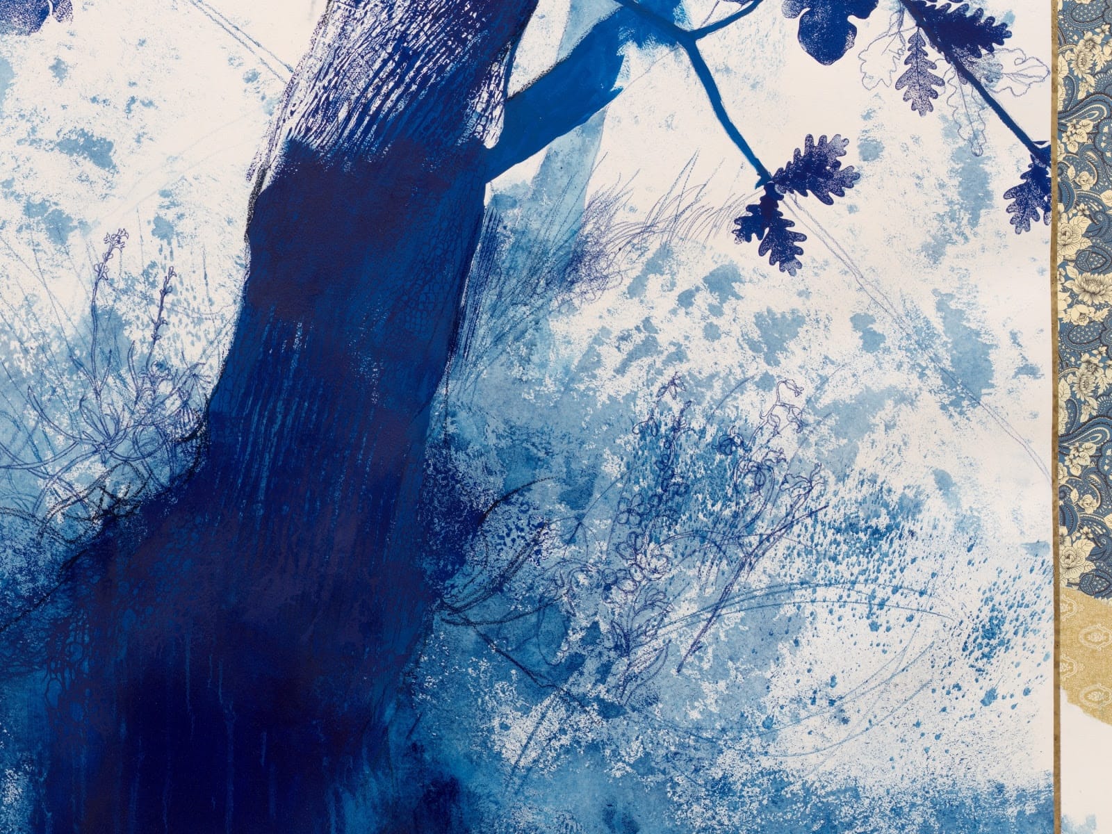 oung Oak Swaying Its Branches, 2024 (detail), Mixed media on paper, 47 3/4 x 62 3/4 in (121.3 x 159.4 cm)